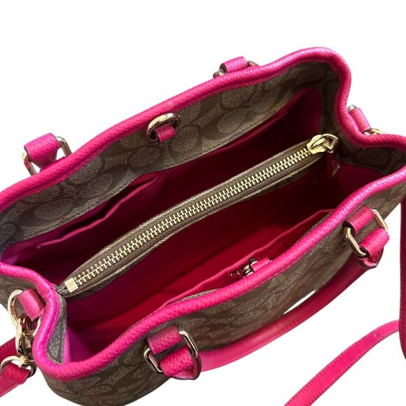 Coach Mini Margot Signature Brown Pink Handbag Caryall Purse + Wallet Leather - Picture 15 of 16